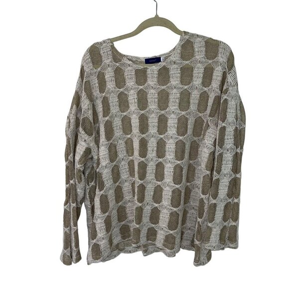 Positano Womens Sweater Size Medium Oversized Lagenlook Cotton Blend Tan White - Picture 10 of 13